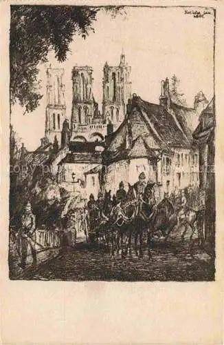AK / Ansichtskarte LAON 02 Aisne Rue du Rempart St. Just Dessin Karl Lotze Kuenstlerkarte Feldpost