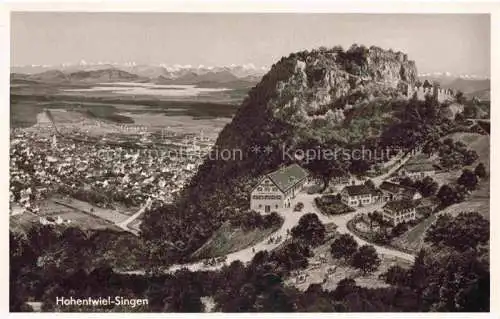 AK / Ansichtskarte Hohentwiel Singen BW Fliegeraufnahme mit Bodensee und Alpenblick