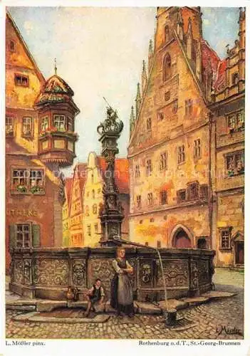 AK / Ansichtskarte MoessLER Ludwig Moessler Ludwig (1902-1949) Kuenstlerkarte Rothenburg o.d.T. St.-Georg Brunnen Rathaus 