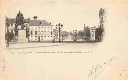 AK / Ansichtskarte Saint-Quentin 02 Aisne Monument du 8 Octobre et Boulevard Gambetta