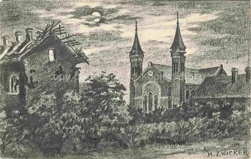 AK / Ansichtskarte St-Pierre-Aigle Soissons 02 Aisne Eglise Kirche bei Nacht im Mondschein H. Zwicker Kuenstlerkarte