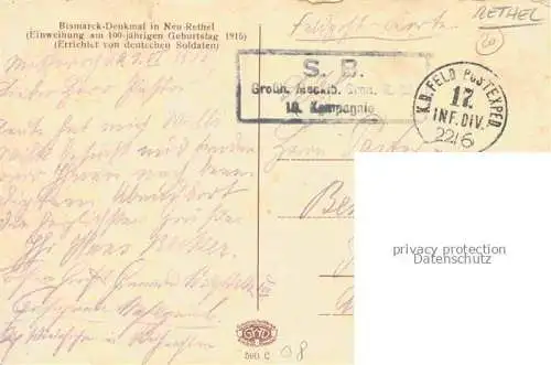 AK / Ansichtskarte RETHEL 08 Ardennes Bismarck-Denkmal in Neu-Rethel