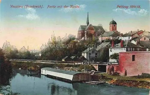 AK / Ansichtskarte VOUZIERS Aisne 08 Ardennes Partie an der Aisne Blick zur Kirche Feldzug 1914/15 Feldpost