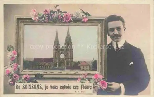 AK / Ansichtskarte Soissons 02 Aisne Je vous envoi ces Fleurs Eglise