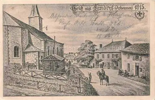 AK / Ansichtskarte Landres-et-Saint-Georges Vouziers 08 Ardennes Ortsmotiv mit Kirche Zeichnung Feldpostkarte