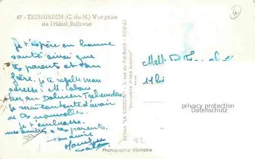 AK / Ansichtskarte Trebeurden Lannion 22 Cotes-d Armor Vue prise de l'Hôtel Bellevue