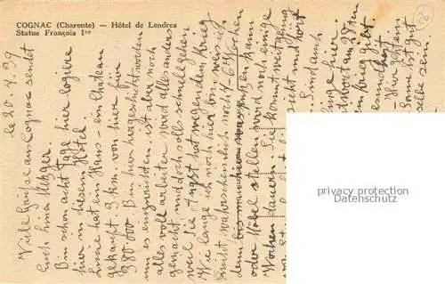 AK / Ansichtskarte COGNAC 16 Charente Hôtel de Londres Statue Francois Ier Monument