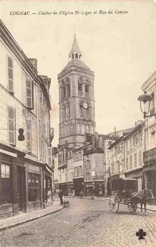 AK / Ansichtskarte COGNAC 16 Charente Clocher de l'Eglise St. Léger et Rue du Canton