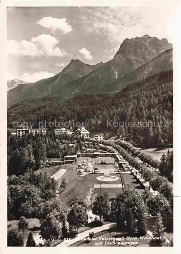 AK / Ansichtskarte Vulpera Tarasp Schuls Scuol GR Strandbad mit Hotel Waldhaus und Lischanagruppe