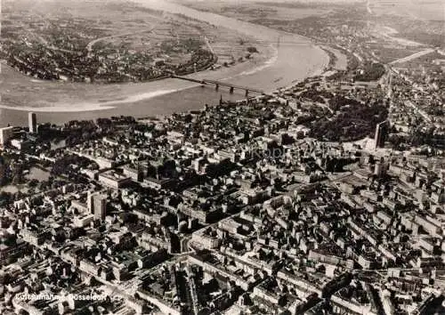 AK / Ansichtskarte DuessELDORF mit Oberkassel und Rheinbruecken Fliegeraufnahme