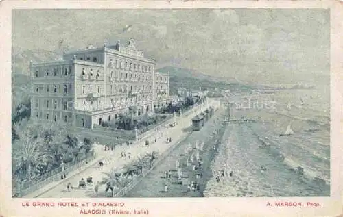 AK / Ansichtskarte ALAssIO Savona Liguria IT Grand Hotel Promenade Strand Kuestenpanorama