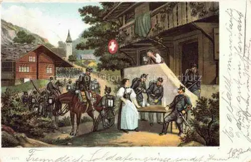 AK / Ansichtskarte Militaria Schweiz Soldaten Pferd Frauen 