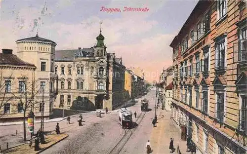 AK / Ansichtskarte Troppau OPAVA CZ Jaktarstrasse Strassenbahn Militaerzensur-Stempel