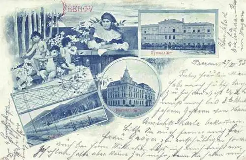 AK / Ansichtskarte Prerov  Olomouc Prerau Olmuetz CZ Nadrazi Narodni dum Bahnhof Nationalhaus Gymnasium