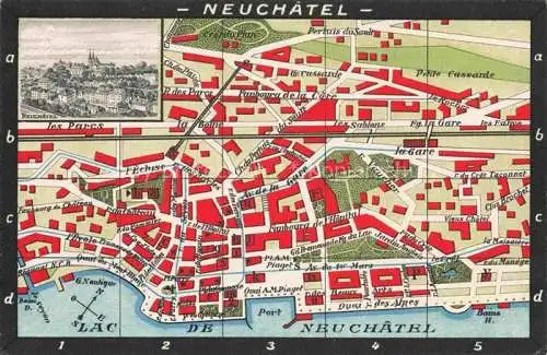 AK / Ansichtskarte Neuchatel NE Stadtplan Strassenkarte Stadtpanorama