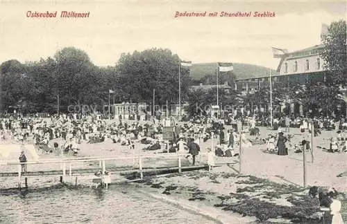AK / Ansichtskarte Moeltenort Heikendorf Schleswig-Holstein Badestrand mit Strandhotel Seeblick
