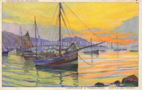 AK / Ansichtskarte Trebeurden Lannion 22 Cotes-d Armor Port Bateaux de pêche Crépuscule Sonnenuntergang Kuenstlerkarte