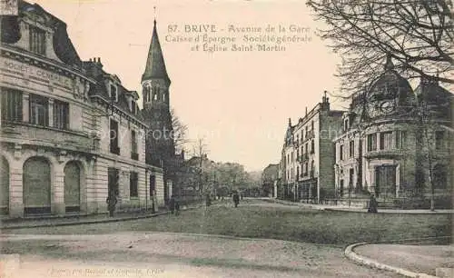 AK / Ansichtskarte BRIVE -LA-GAILLARDE 19 Correze Avenue de la Gare Caisse d'Épargne Société générale Eglise Saint-Martin