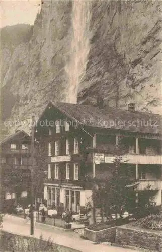AK / Ansichtskarte Lauterbrunnen BE Hotel Edelweiss beim Staubbachfall Wasserfall