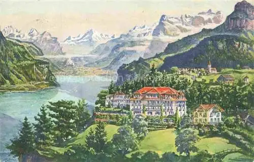 AK / Ansichtskarte Seelisberg UR Hotel Bellevue Pension Vierwaldstaettersee Alpenpanorama Kuenstlerkarte