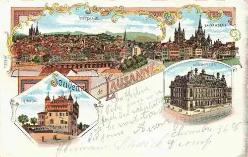 AK / Ansichtskarte LAUSANNE VD Vue générale Cathédrale Hôtel des Postes Château Litho