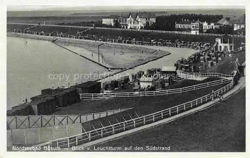 AK / Ansichtskarte BueSUM Nordseebad Panorama Blick vom Leuchtturm auf den Suedstrand