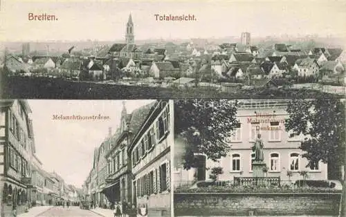 AK / Ansichtskarte Bretten  Baden Totalansicht Melanchthonstrasse Philipp Melanchthon-Denkmal