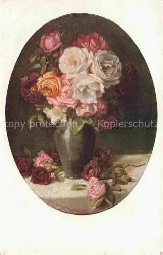 AK / Ansichtskarte LENZ Hermann Kuenstlerkarte Rosen Vase Paul Keckscher 