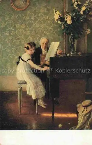 AK / Ansichtskarte Muenier J A Kuenstlerkarte Klavierstunde Maedchen Blumenvase