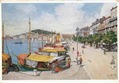 AK / Ansichtskarte SPLIT Spalato Croatia Hafen Uferstrasse Kuenstlerkarte
