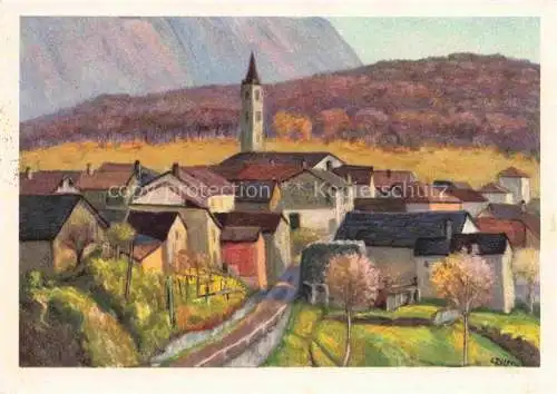 AK / Ansichtskarte Sala-Capriasca Tesserete Lugano TI Ansicht mit Kirche Kuenstlerkarte