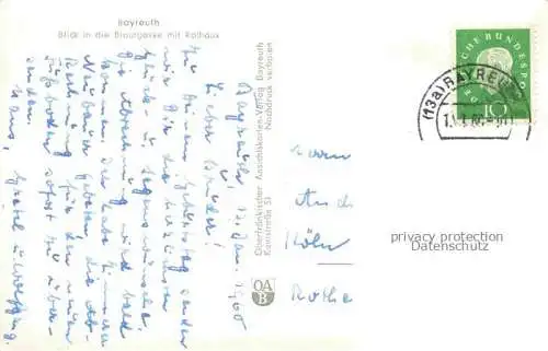 AK / Ansichtskarte BAYREUTH Blick in die Braugasse mit Rathaus