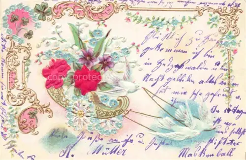AK / Ansichtskarte Tauben Pigeons Palomas-- Litho Blumen 