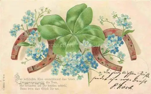 AK / Ansichtskarte Kleeblatt Cloverleaf Trebol Trefle-- Litho Hufeisen 