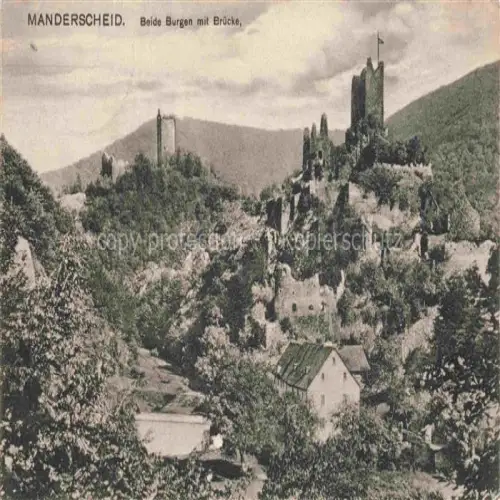 AK / Ansichtskarte Manderscheid Eifel Beide Burgen mit Bruecke
