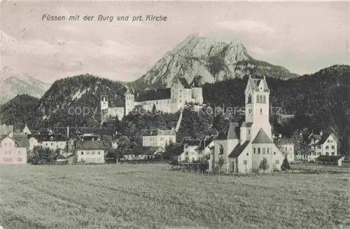 AK / Ansichtskarte Fuessen am Lech Allgaeu Bayern mit Burg und prot Kirche