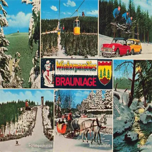 AK / Ansichtskarte Braunlage Harz Brockenblic Wurmberg Skispringen Sprungschanze Schlittenfahrt Bodefaelle