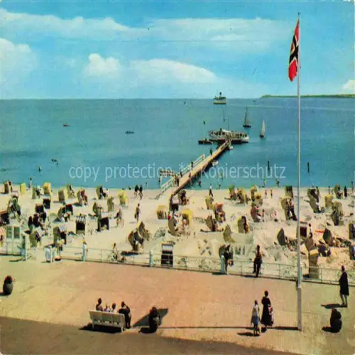 AK / Ansichtskarte TRAVEMueNDE Ostseebad Promenade mit Strand und Seebruecke