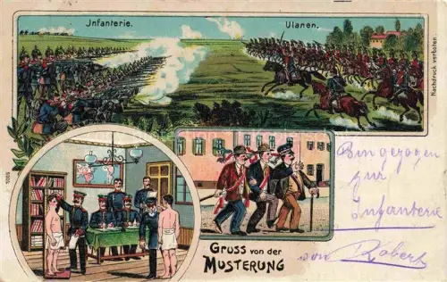 AK / Ansichtskarte Ulanen Ulaner Kavallerie Militaria Gruss von Musterung 