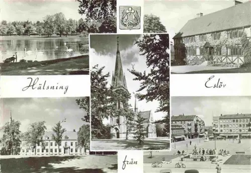 AK / Ansichtskarte Esloev Sweden Teilansichten Kirche Partie am Wasser Platz im Zentrum