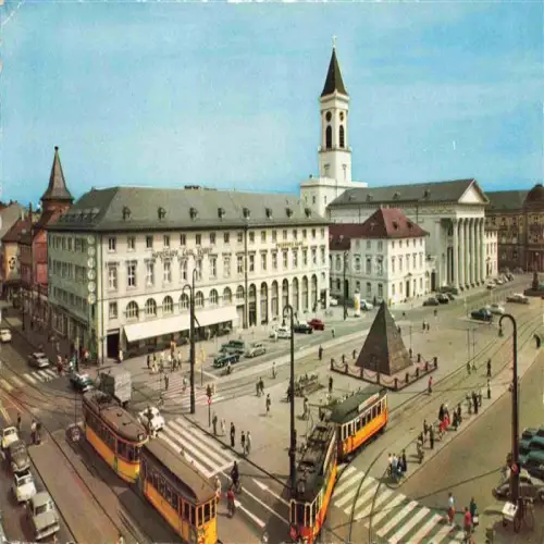 AK / Ansichtskarte STRAssENBAHN Tramway-- Karlsruhe Marktplatz