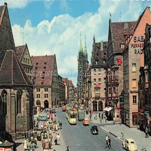 AK / Ansichtskarte STRAssENBAHN Tramway-- Nuernberg Koenigstrasse Lorenskirche
