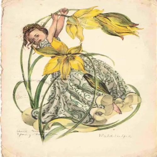 AK / Ansichtskarte Tulpe Tulipe Tulipan Tulipano Pflanzen Waldtulpe Frau Tanz