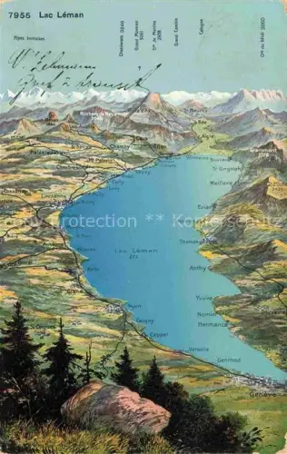 AK / Ansichtskarte Lac Leman Genfersee GE und Umgebung Panoramakarte Alpen aus der Vogelperspektive