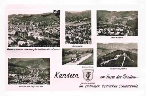 AK / Ansichtskarte Kandern Baden BW Panorama Das badische Nizza Luftbild Badenweiler Schloss Buergeln Postkutsche Hochblauen Schwarzwald