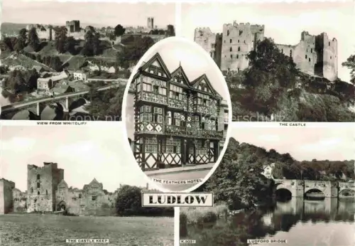 AK / Ansichtskarte Ludlow  UK View from Whitcliff Castle Ludford Bridge Feathers Hotel