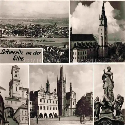 AK / Ansichtskarte Leitmeritz Litomerice CZ Panorama Kirche Motive Stadtzentrum Skulpturen