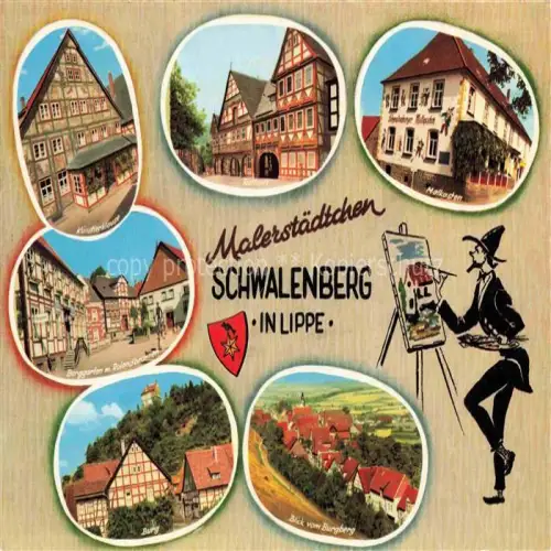 AK / Ansichtskarte Schwalenberg Motive Altstadt Fachwerkhaeuser Burg Blick vom Burgberg