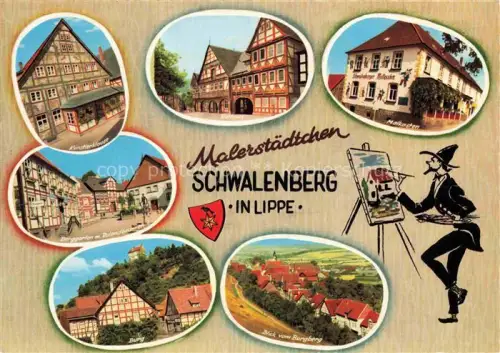 AK / Ansichtskarte Schwalenberg Motive Altstadt Fachwerkhaeuser Burg Blick vom Burgberg