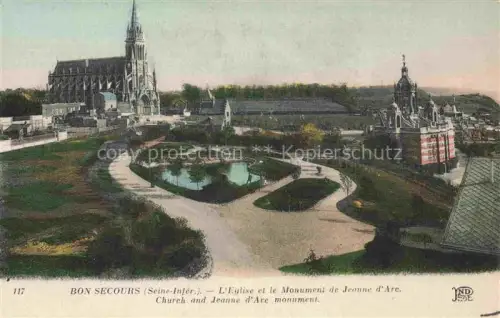 AK / Ansichtskarte Bon Secours Bonsecours ROUEN 76 Seine-Maritime Eglise et le Monument de Jeanne d'Arc